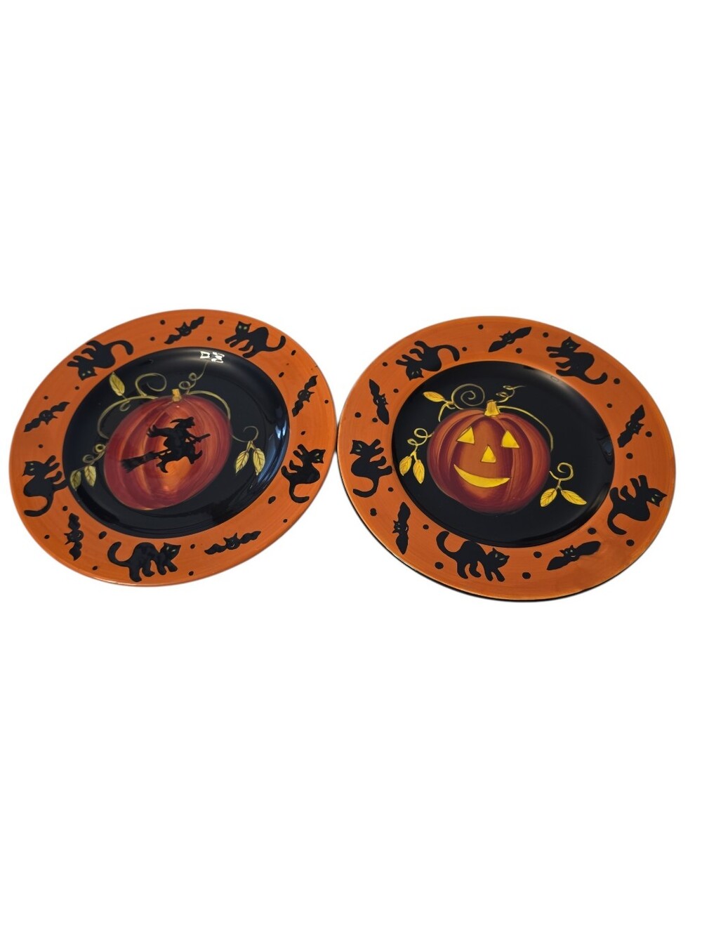 2 Gates Ware Halloween Plates Jack O Lantern Witch Black Cats Ceramic 8.5"